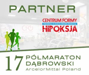 Zdjęcie przedstawia grafikę zawiadamiającą że Centrum Formy jest partnerem przy Półmaratonie 27.04.2025