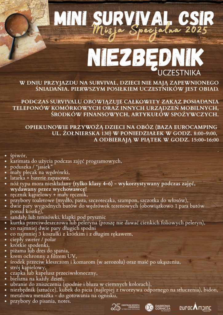niezbędnik dla uczestników mini survival