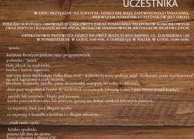 Plakat z niezbędnikiem dla uczestników Mini survivalu