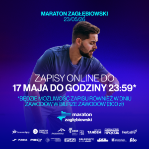 grafika promująca zapisy online do 17 maja na Maraton Zagłębiowski